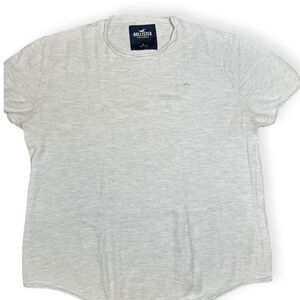 HOLLISTER Men’s Light Gray Short Sleeve Textured Curved Hem T-Shirt Size Large